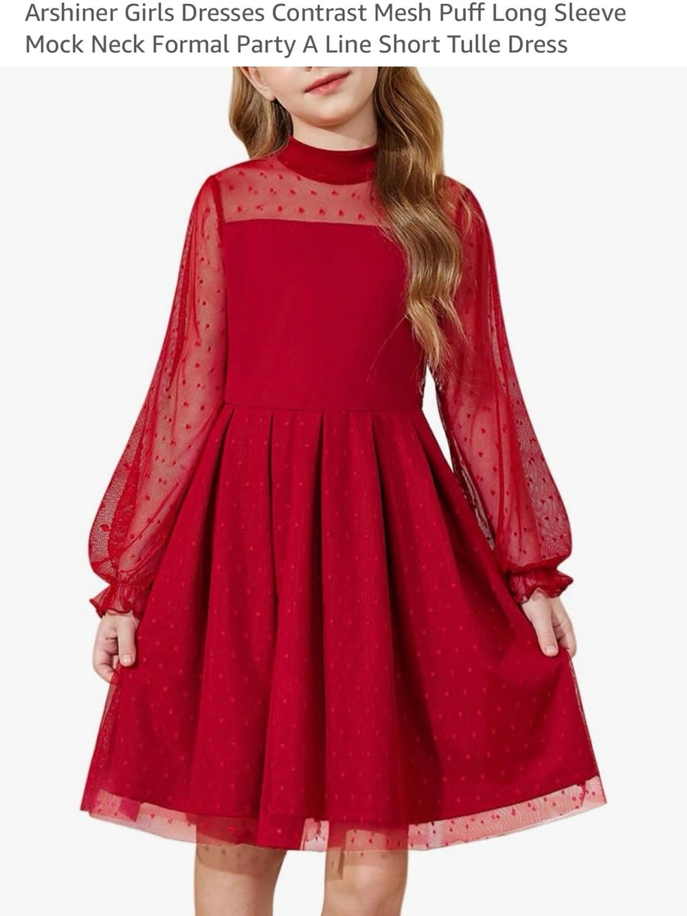 Girls Red Mesh Puff Sleeve Party Dress - perfect for Christmas/Valentines Day